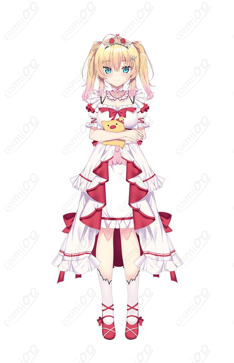 赤井はあと（はあちゃま）ドレス衣装のフロント全身イメージ。高発色配色とつけ襟・靴下のコーデ例が分かる商品画像