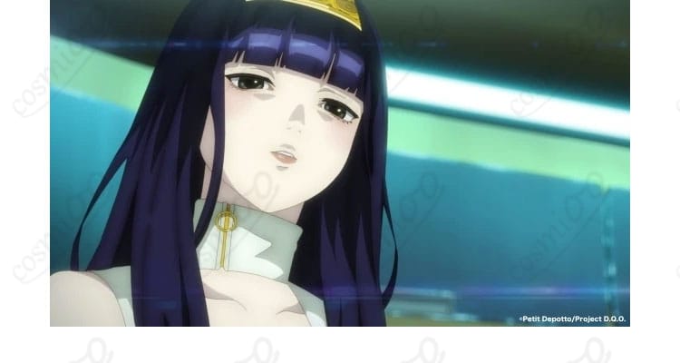 ユリコ衣装の襟元ディテール。マットな質感と端正なラインを示すネックまわりの拡大。