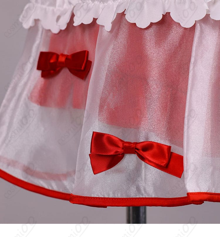 外套風カーディガンの赤いリボン装飾アップ