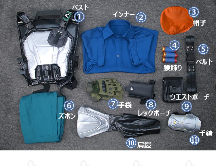 ブリムストーン衣装のセット内容一式レイアウト(付属品一覧)