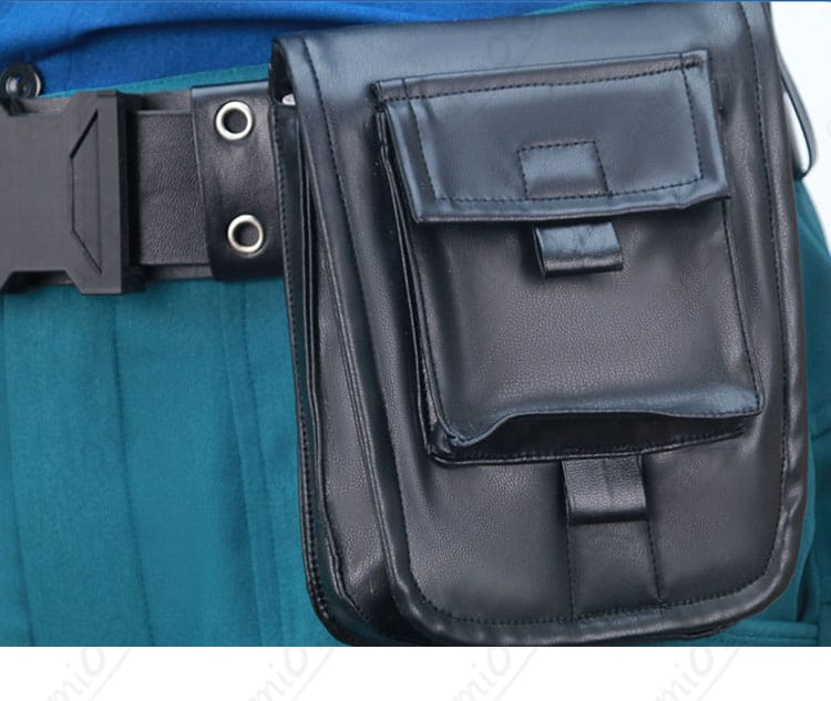 ウエストポーチの形状・留め具ディテール(収納部と固定ベルト)