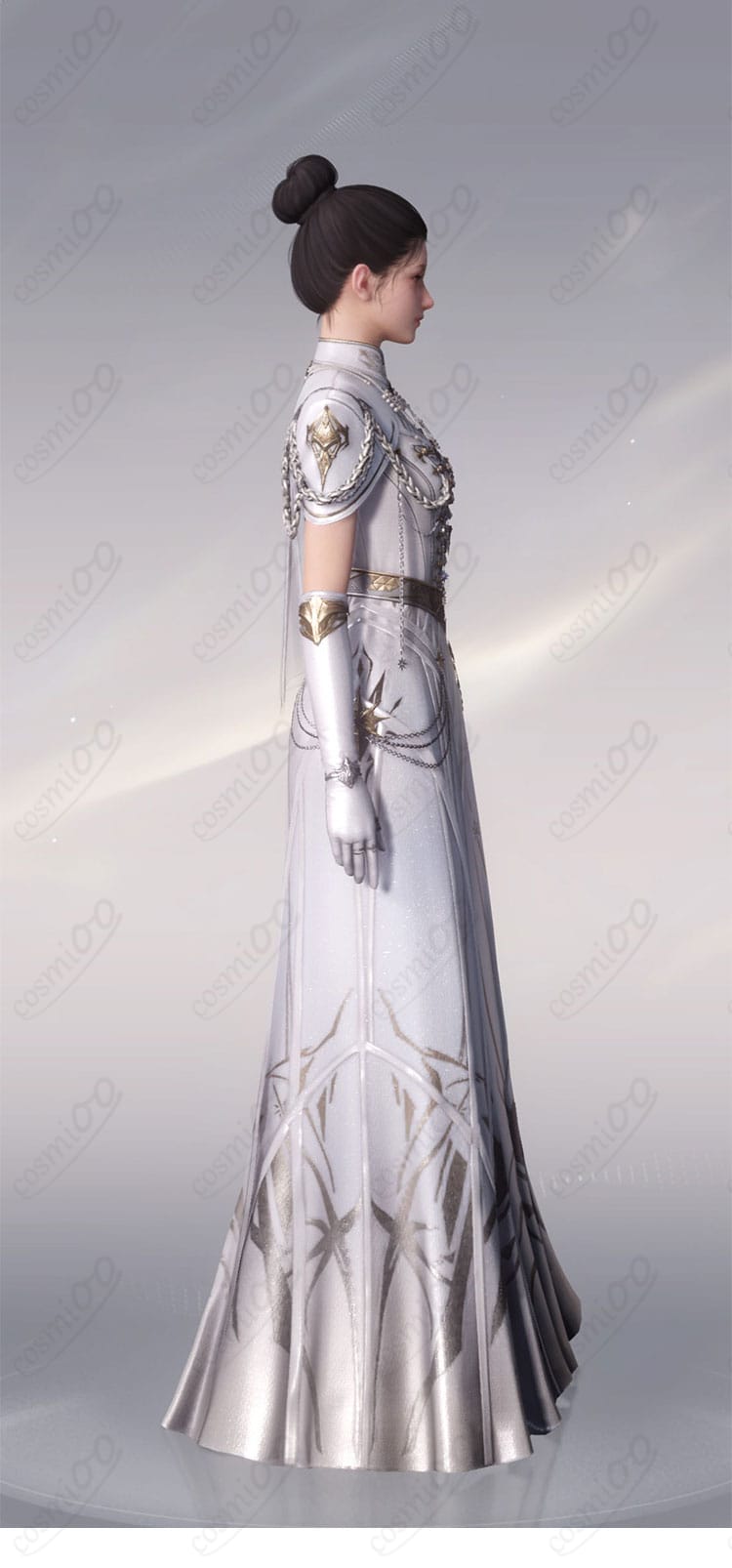 恋と深空 主人公 銀河の讃歌 ホワイトドレス コスプレ衣装の側面シルエット