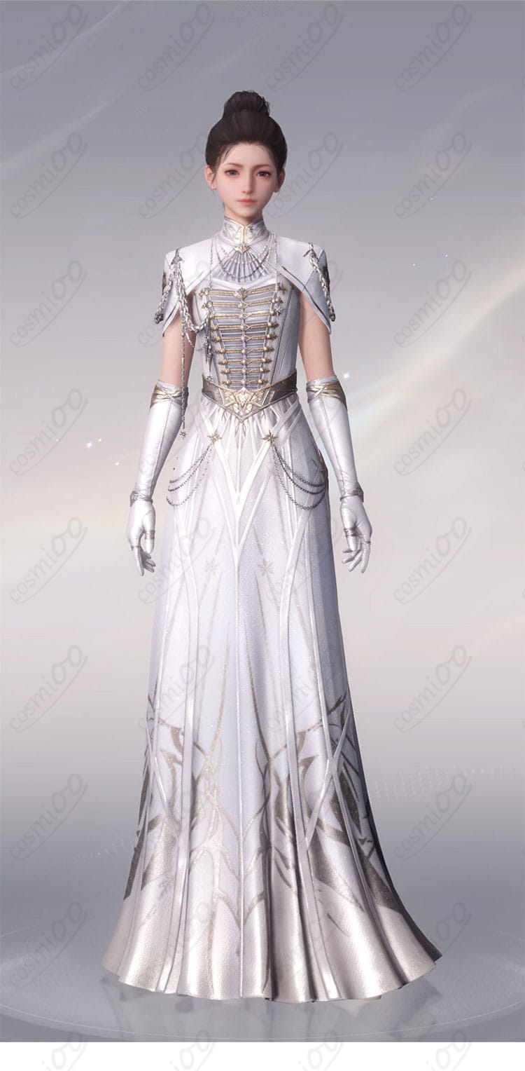 恋と深空 主人公 銀河の讃歌 ホワイトドレス コスプレ衣装の正面全体像