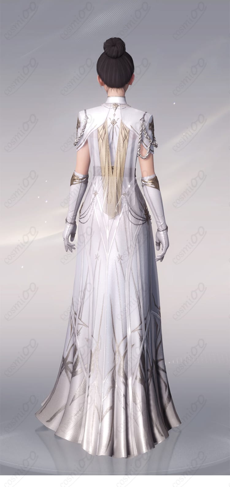 恋と深空 主人公 銀河の讃歌 ホワイトドレス スカート層とラインが分かる斜め後ろ姿