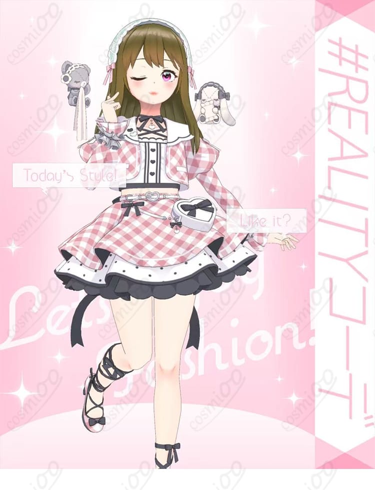 COSMIOO VTuber風 学園系コスプレ衣装一式(コート・インナー・スカート・髪飾り・ベルト・腰飾り)全体イメージ