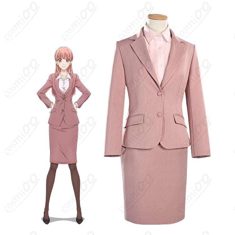 桃瀬成海 ピンクのオフィススーツを着た全身イメージ