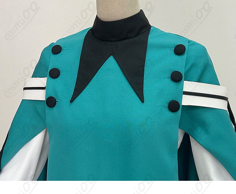 上着の襟元と前立ての比翼仕立て・装飾意匠のアップ