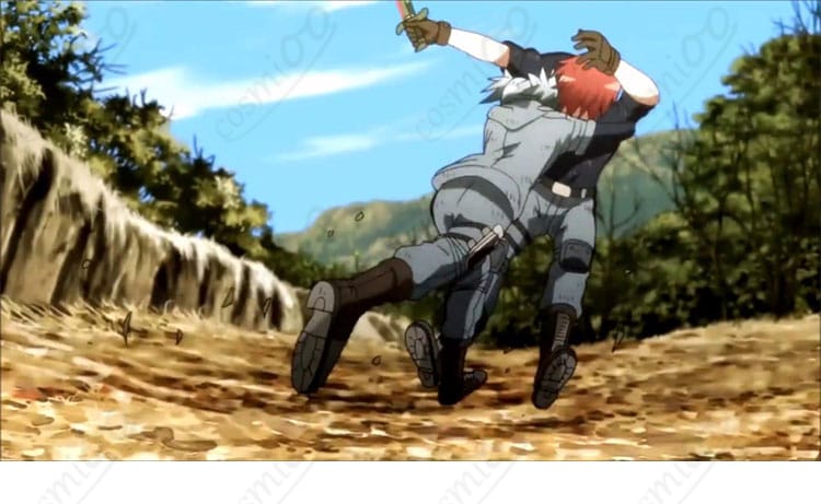 作品世界観を再現したポーズの潮田渚・赤羽業 超体育着シーン風カット