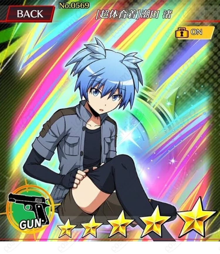 茅野カエデ 超体育着コスチュームのキービジュアル風レイアウト（上半身アップ）