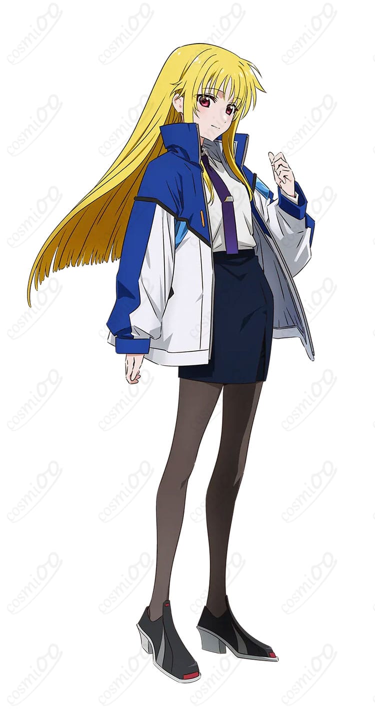 フェイト・T・ハラオウン 制服風コスプレ一式の全身イメージ（コート×スカートの端正シルエット）