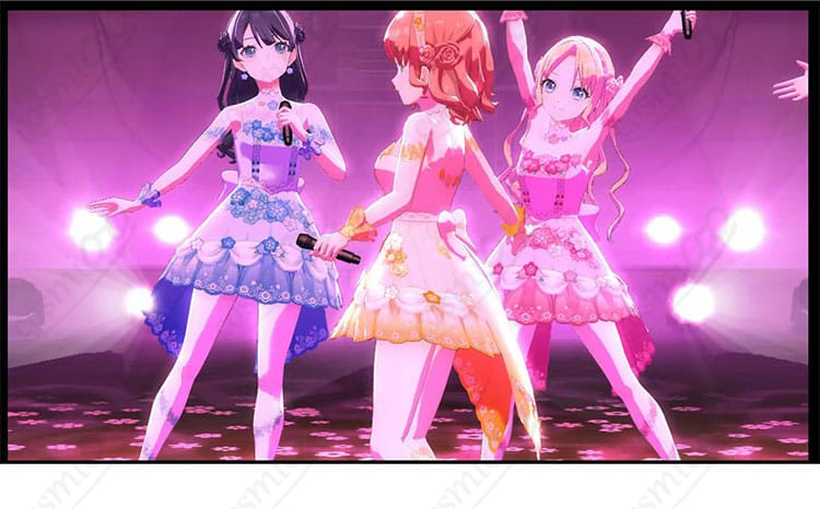 日野下花帆 三原色コスの左側ディテール:スカートのフレアとサイドライン