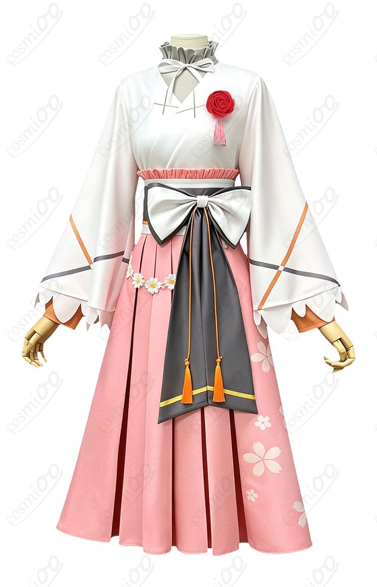 花葉雛菊コスプレ衣装の側面デザイン、コルセットベルトとスカートのシルエット