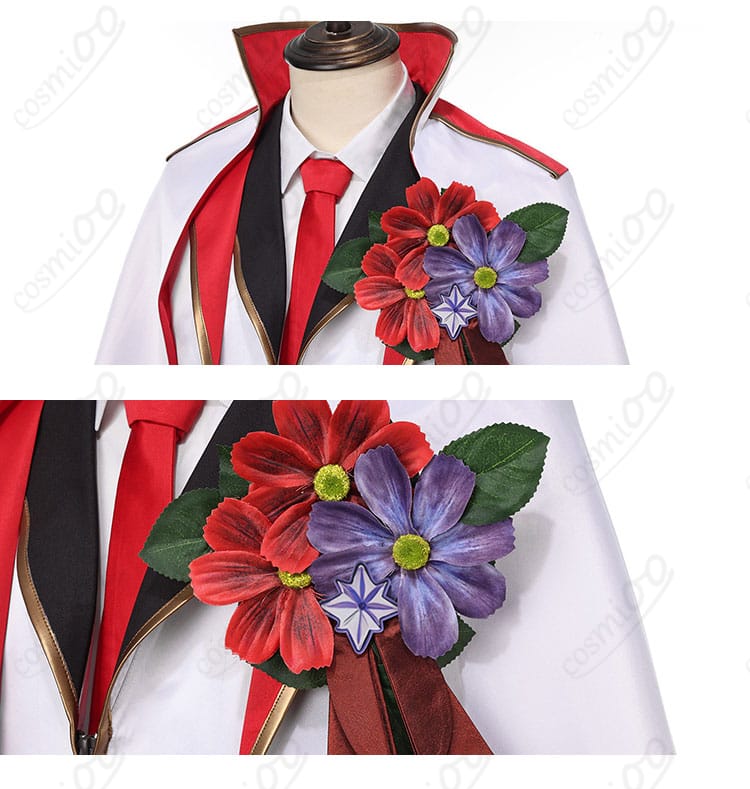 礼装の花の胸飾りディテール(色味と留め具)