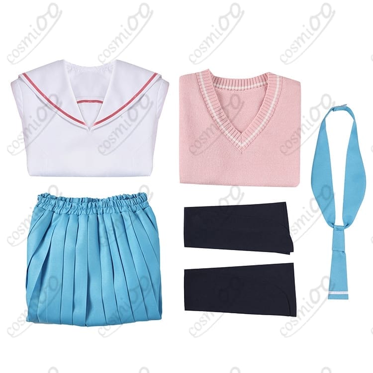 COSMIOO 学園制服コスプレ ピンクベストセット｜さらっと快適・上品かわいい・初心者も安心の5点構成 - 4枚目の画像