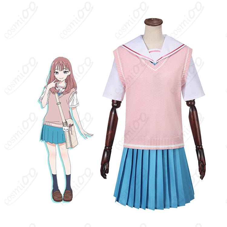 学園制服コスプレ ピンクベストセットを着用した全身イメージ