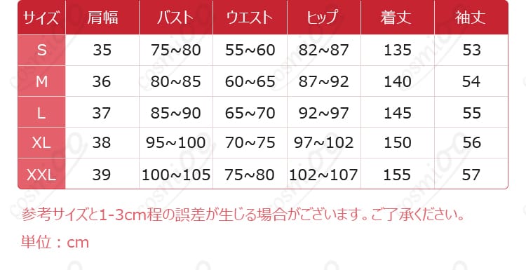 サイズ表と各部位寸法ガイド（S〜XXL対応）