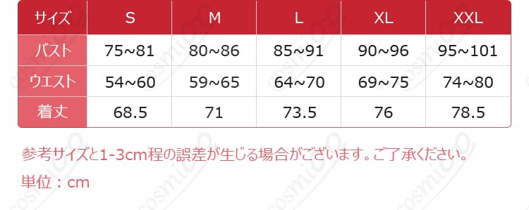 アリス（AL-1S）戦闘服コスのサイズ表・寸法ガイド図