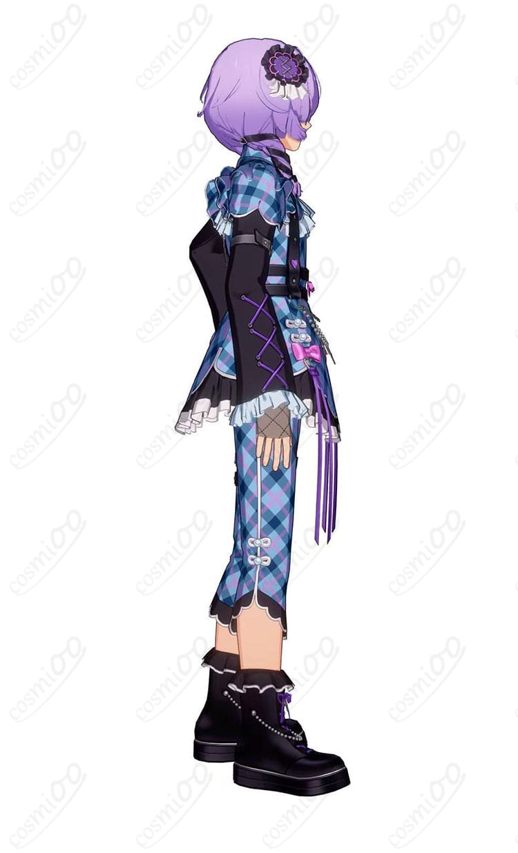 花群冬芽 ユメ Poison Ribbon コスプレ衣装の右側面。ベルト位置とサイドシルエットのラインが分かる角度