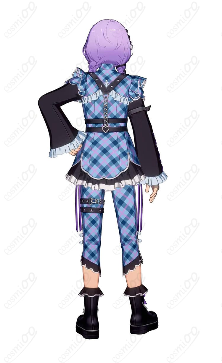 花群冬芽 ユメ Poison Ribbon コスプレ衣装の背面。バックル配置とチェーンの落ち感、後ろ姿のシルエット