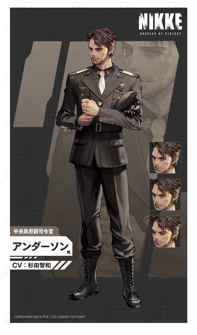 アンダーソン副司令官の軍服コスプレ一式を着用した全身イメージ（勝利の女神：NIKKE）