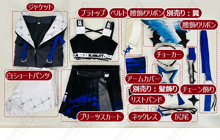 セット内容の平置き展示(ジャケット〜尻尾まで)