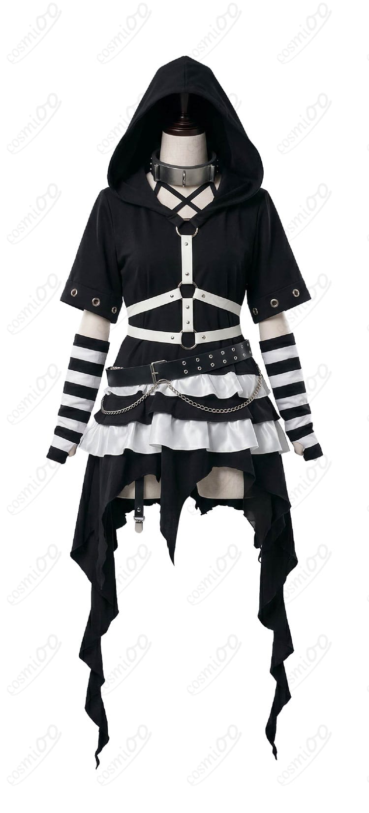 月ノ美兎 囚人服風コスプレ衣装の正面全体カット（帽子・小物別置き）