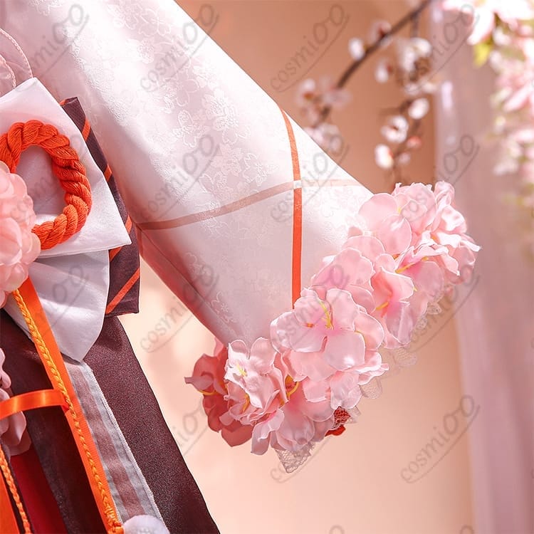 春の花葉雛菊 着物風ドレス コスプレ｜軽やかシフォンと豪華コサージュで高再現 - 4枚目の画像