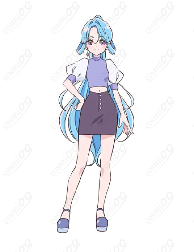 パフスリーブクロップドトップスとスカートのキャラクター着用イメージ