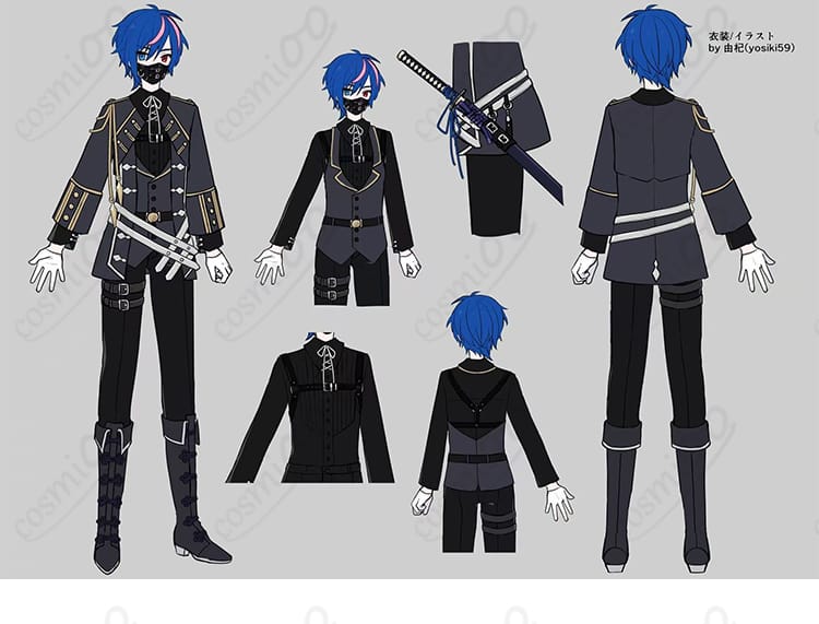 KAITO ニセモノクローム ver. コスプレ衣装の全体構成と質感が分かるディテールカット（COSMIOO製）