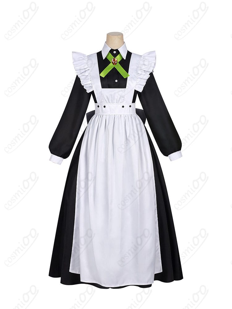 オリジナル メイド服 正面全体：白エプロンと落ち着いた色のワンピース構成