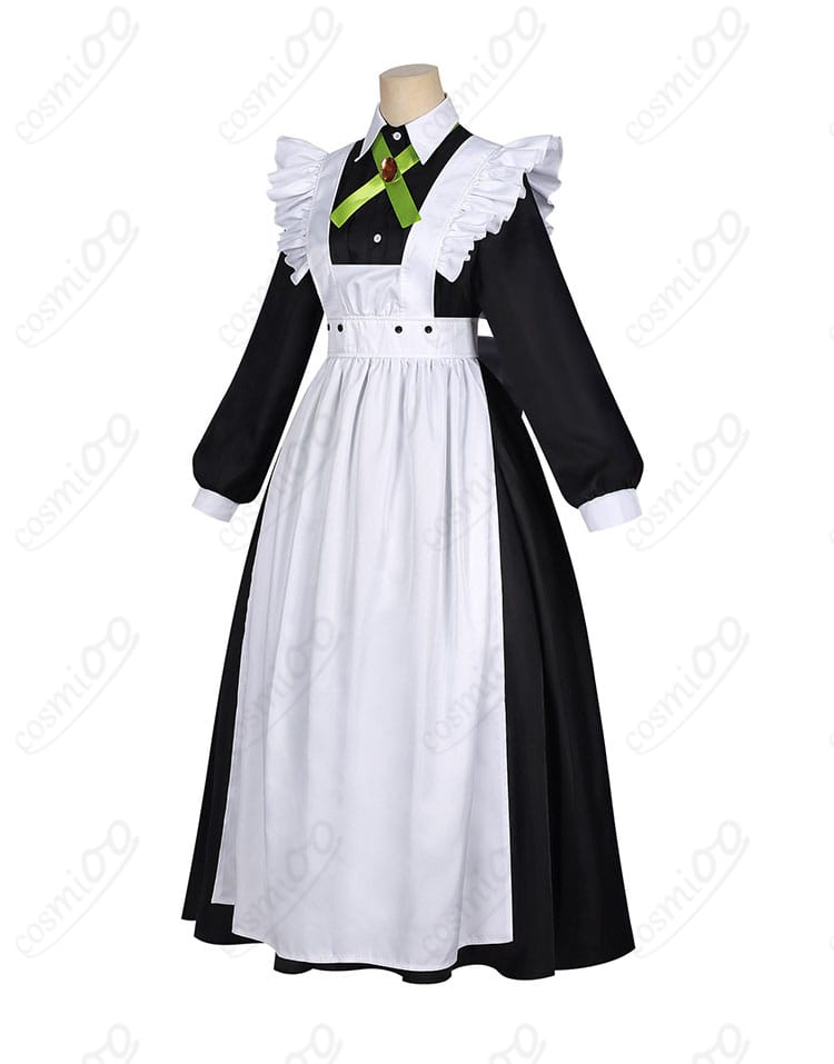 オリジナル メイド服 側面：Aラインのスカートシルエットとエプロンの重なり