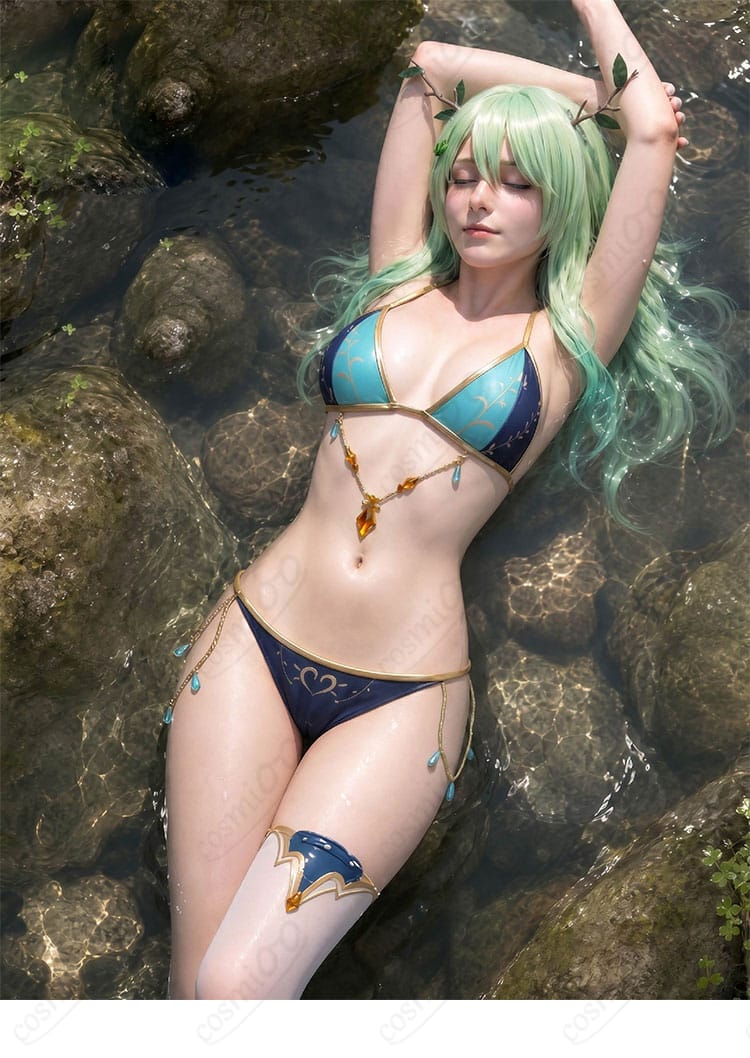 モデルが着用したセレス・ファウナ水着コスプレの全身イメージ
