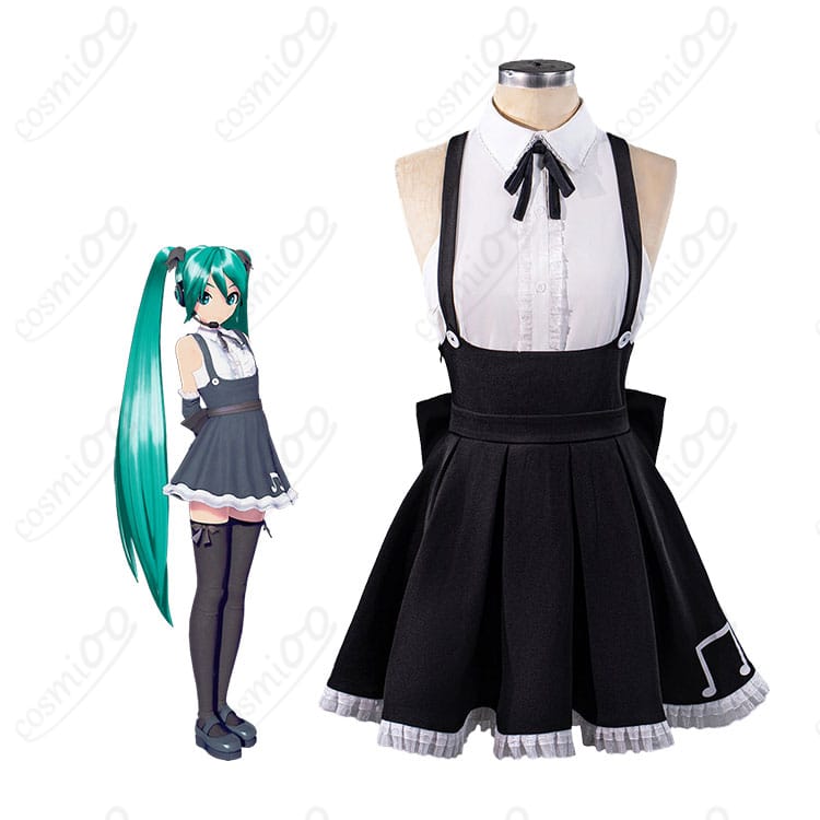 初音ミク ゴシックVer. コスプレ衣装を着用した全身イメージ(モノトーン×音符装飾)