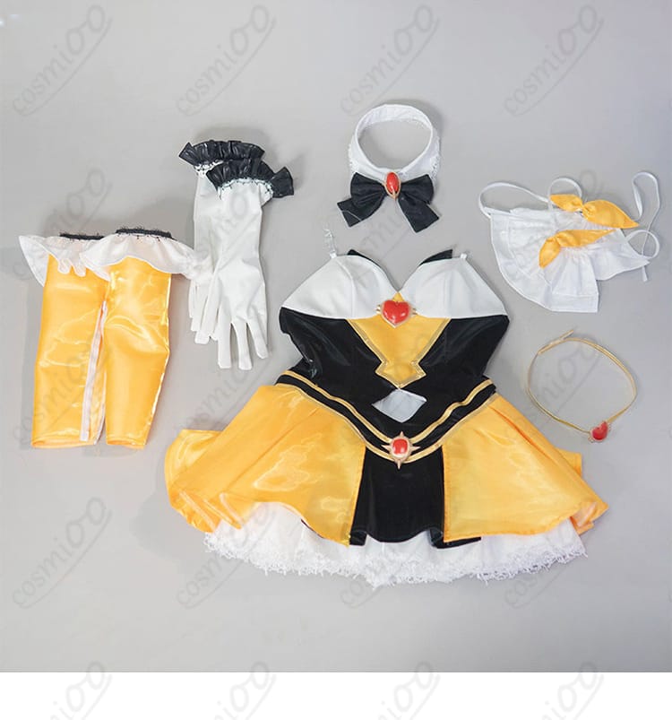 セット内容一式(ワンピース、アームカバー、手袋、太もも飾り、髪飾り、つけ襟)のレイアウト画像