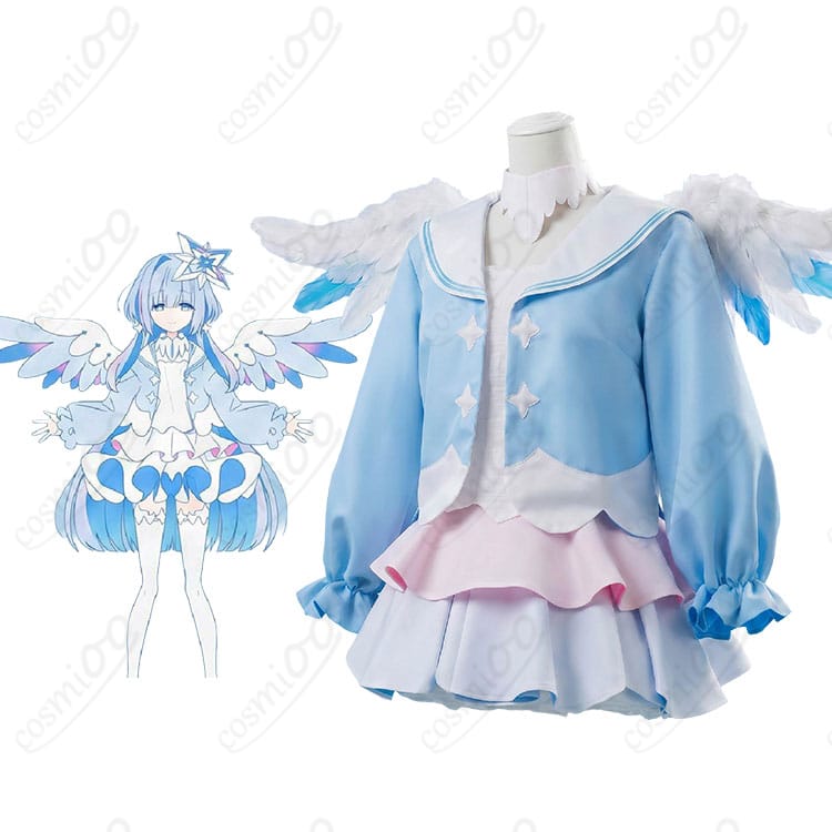 ホロライブ 天音かなたのキャラクターイメージと翼付き天使コスプレ衣装