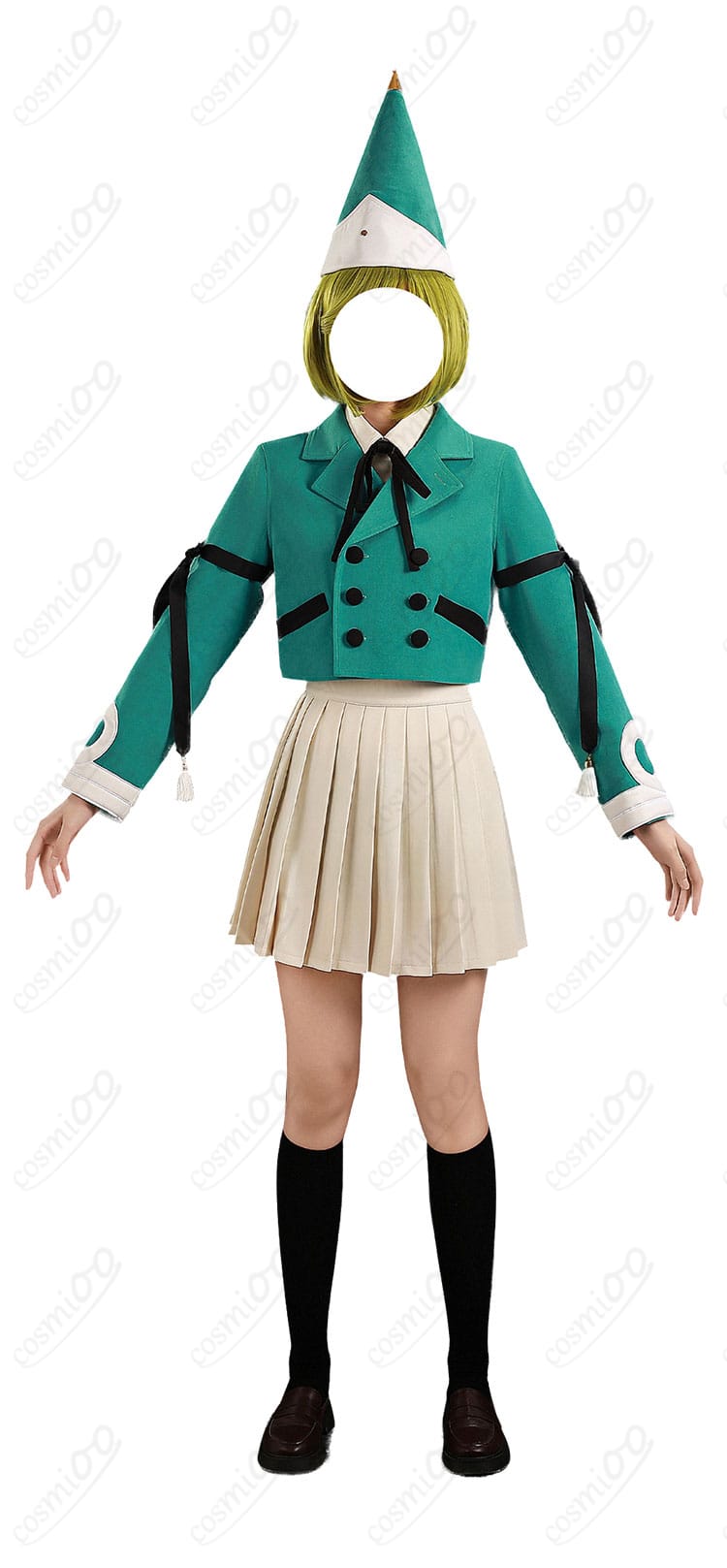 モデル着用・テティア 制服風コスプレの正面ポーズ（高発色リボンタイがポイント）