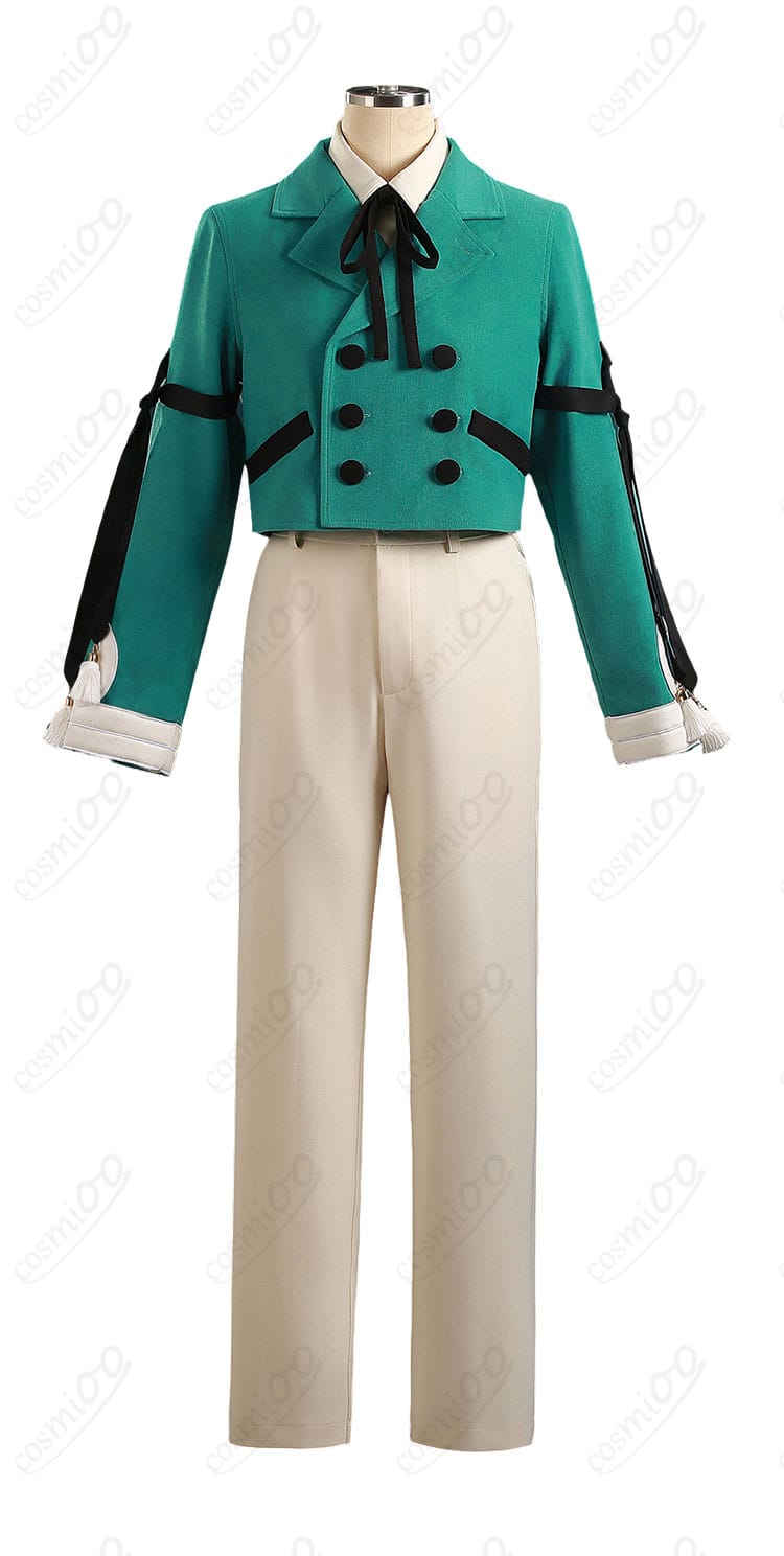 アガット 制服風コスプレ衣装のジャケット・シャツ・パンツ正面ディテール。ハリ感のある端正なシルエット
