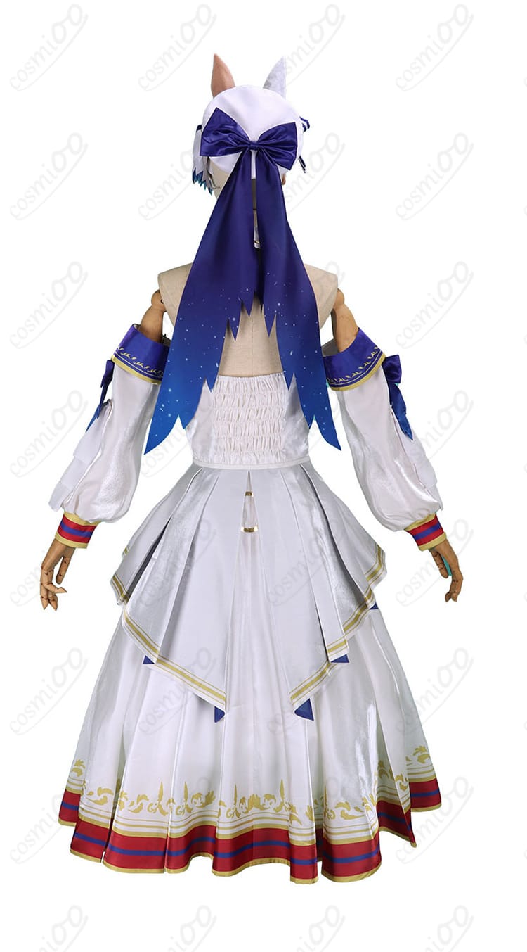 ウマ娘 ヴィクトワールピサ 勝負服コスプレ衣装の背面デザイン（着脱部とシルエット）