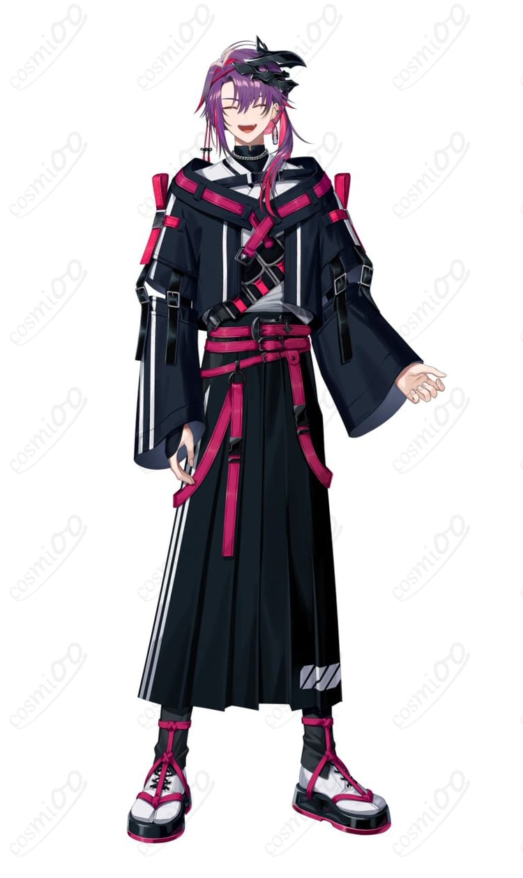 渡会雲雀の和装新衣装コスプレ衣装の商品イメージ|黒×マゼンタのサイバーデザインと和装ディテール
