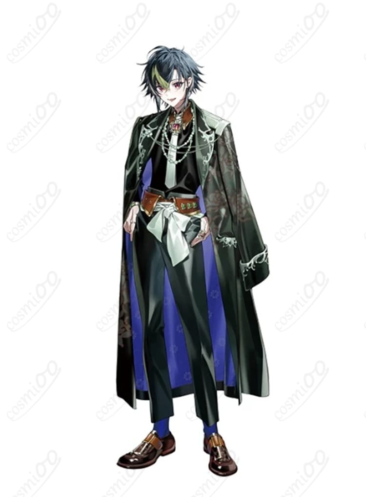 伊波ライ Dytica 3rd Anniversary 黒のロングコート衣装の全身イメージ写真。直線的シルエットとシャープなラペルが強調されたビジュアル。