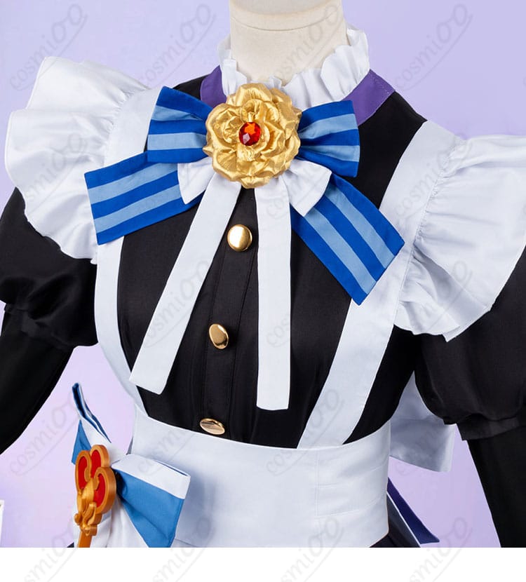 原神 女性用メイド服コスプレ衣装の襟元スカーフと蝶結び装飾