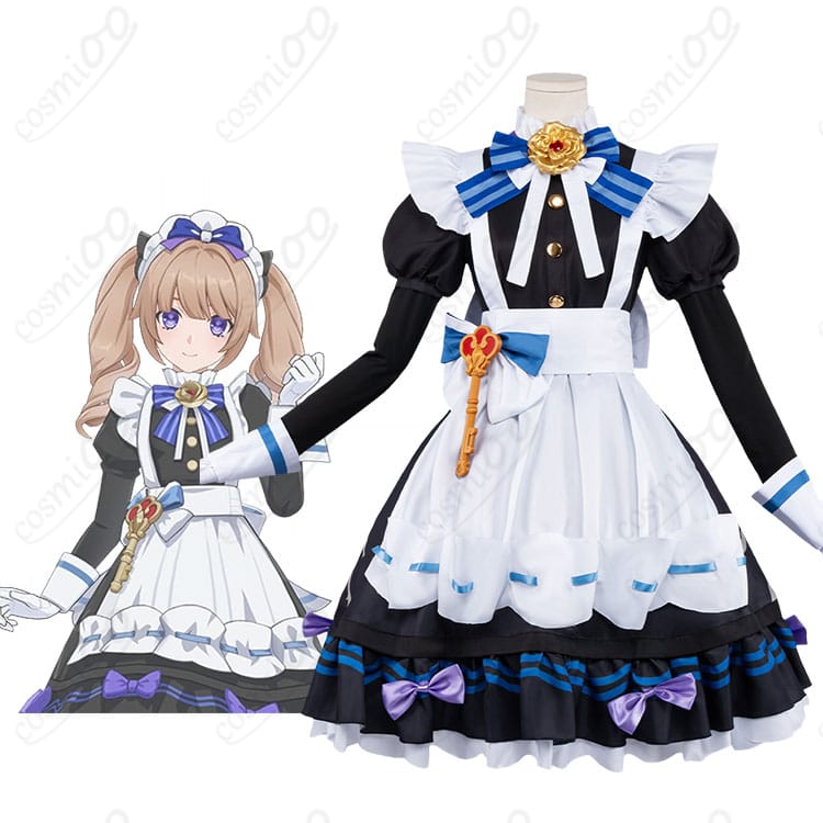 原神の世界観を意識した女性用メイド服コスプレ衣装の着用イメージ