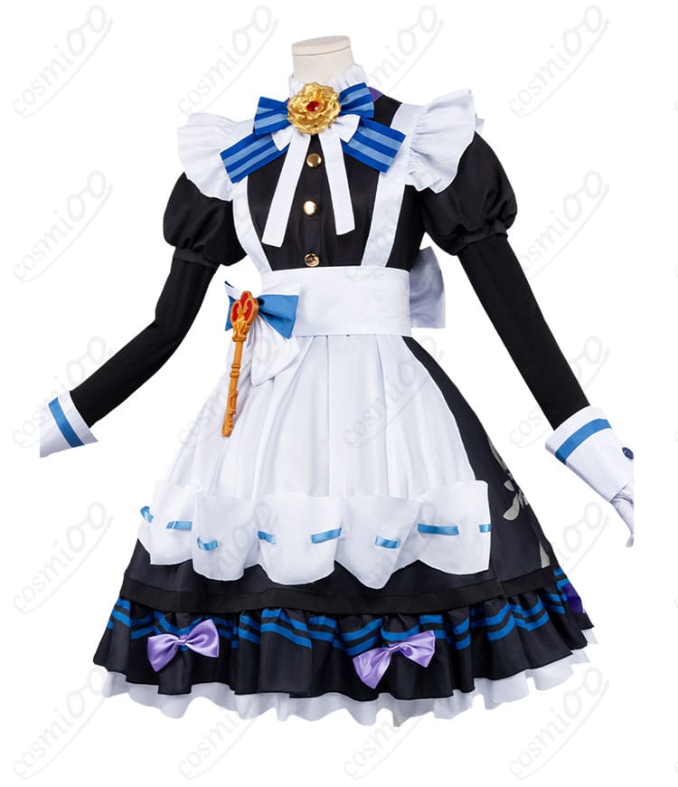 原神 女性用メイド服コスプレ衣装の側面シルエットと腰飾り