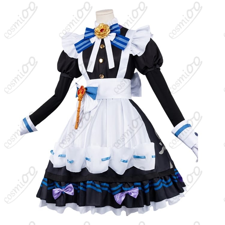 原神の世界観を楽しむ女性用メイド服コスプレ衣装・華やか9点セット - 2枚目の画像