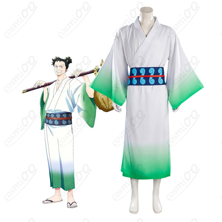 MONSTERS 一百三情飛龍侍極 リューマの白×グリーン和装コスプレ衣装の着用イメージ