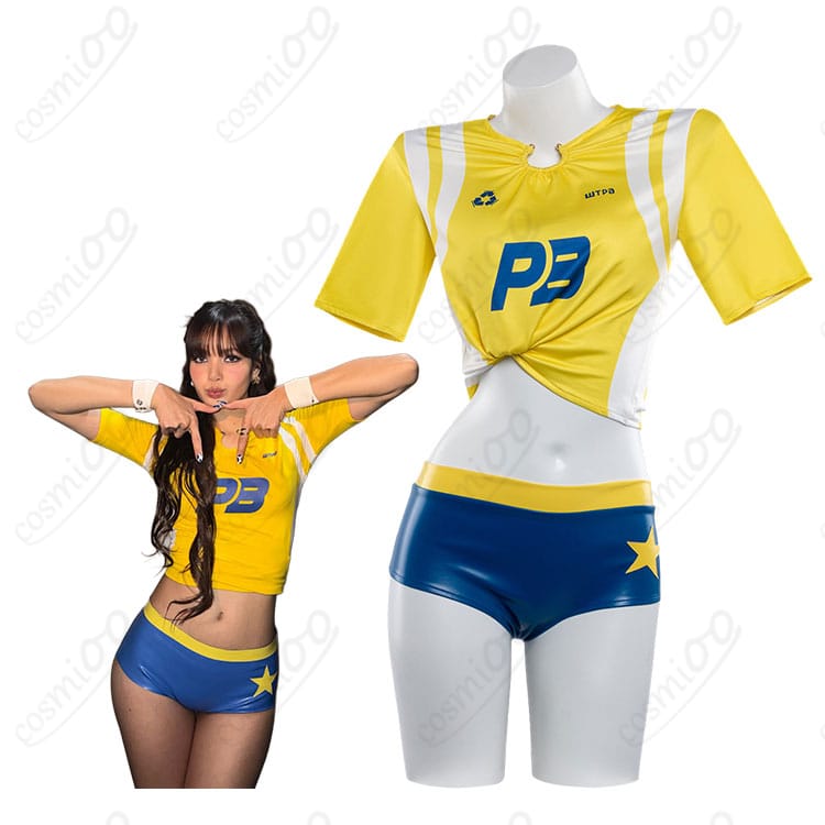 モデル着用イメージ|ダンス系コスプレ衣装 トップス&ショートパンツ モノトーン配色