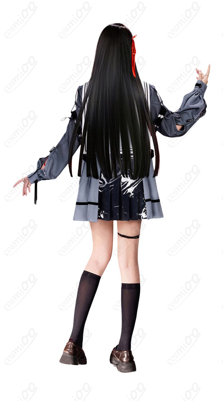 朽葉千咲 制服コスプレの背面。ジャケットの後ろ開き仕様とシルエットが分かる画像