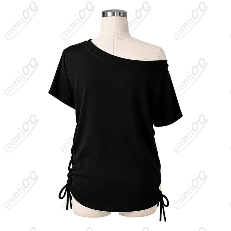 hololive 白上フブキ 黒VネックTシャツ コスプレ衣装｜軽やかで再現しやすい新衣装風 - 2枚目の画像