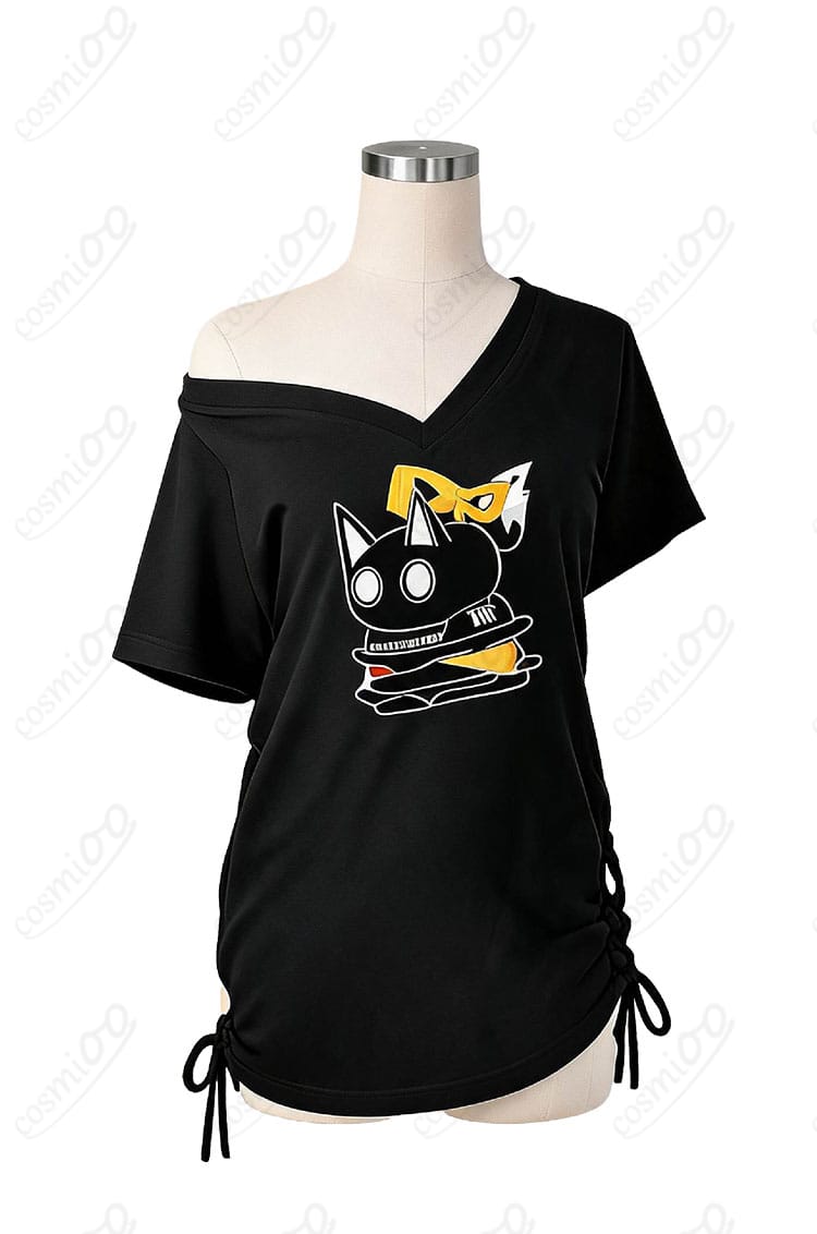 白上フブキ風黒VネックTシャツコスプレ衣装の正面デザイン
