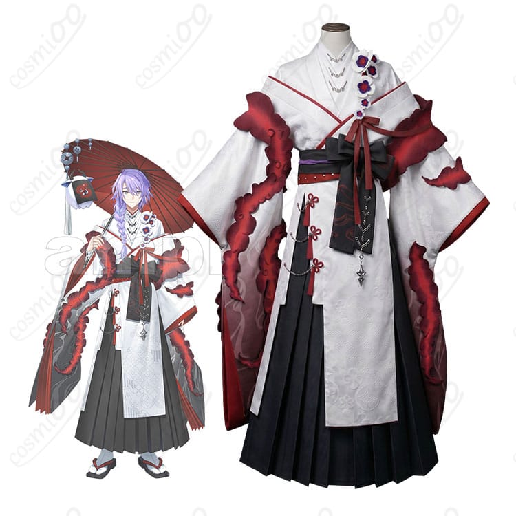 星導ショウ新衣装の人物着用イメージと白着物×黒袴の和装コスプレ衣装
